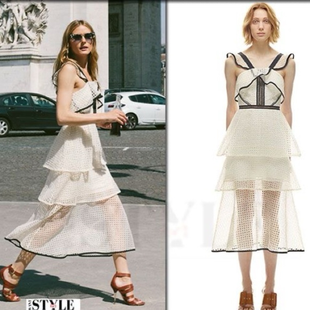 Self-Portrait
Off White Lace Contrast Flounce Tiered Dress size 2